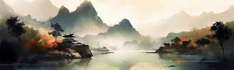 山水河流复古风意境自然景观中式风水墨画,插画/手绘图,插画/手绘图库,插画/手绘图下载,插画/手绘